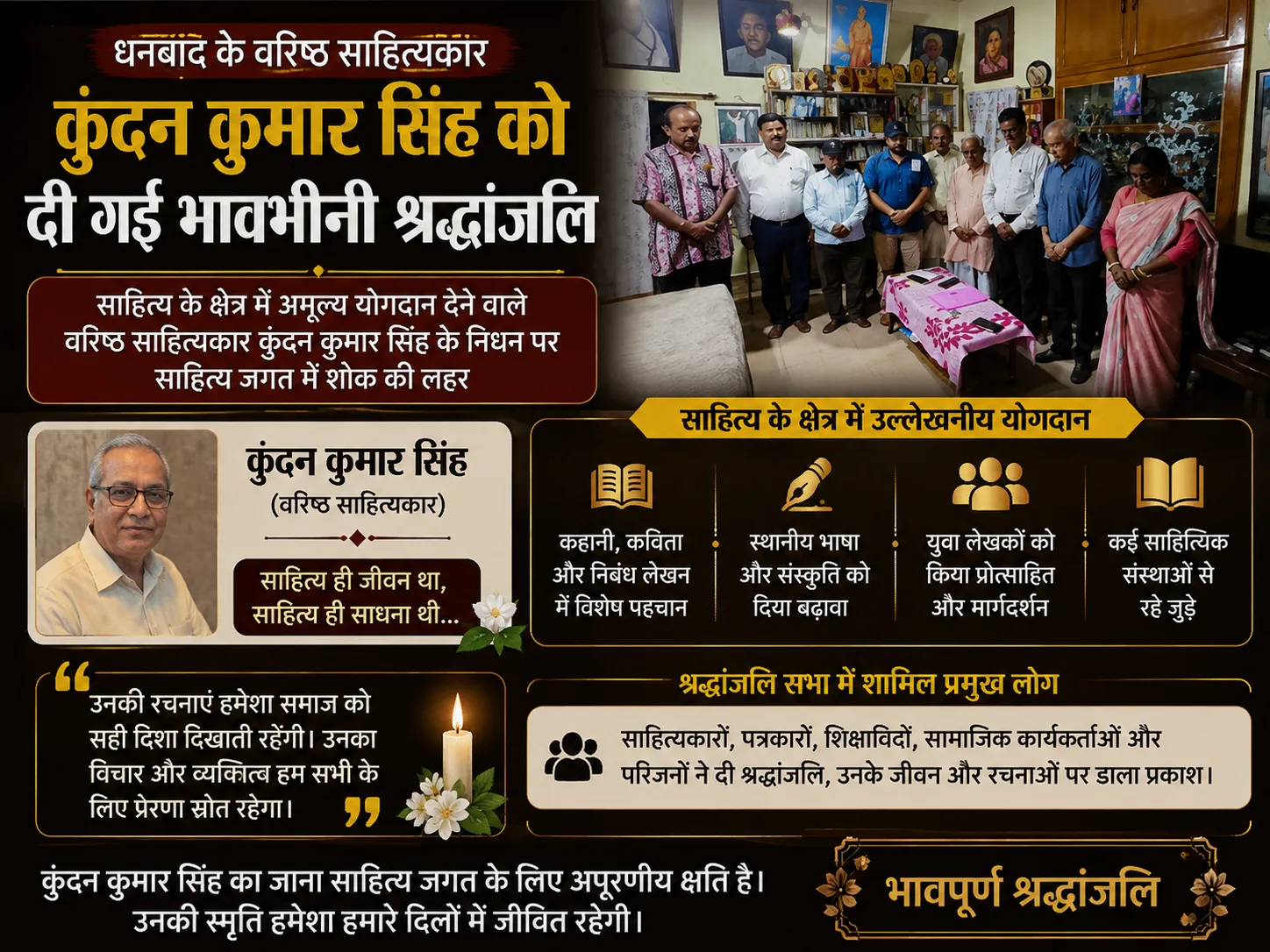 वरिष्ठ साहित्यकार कुंदन कुमार सिंह को दी गई भावभीनी श्रद्धांजलि