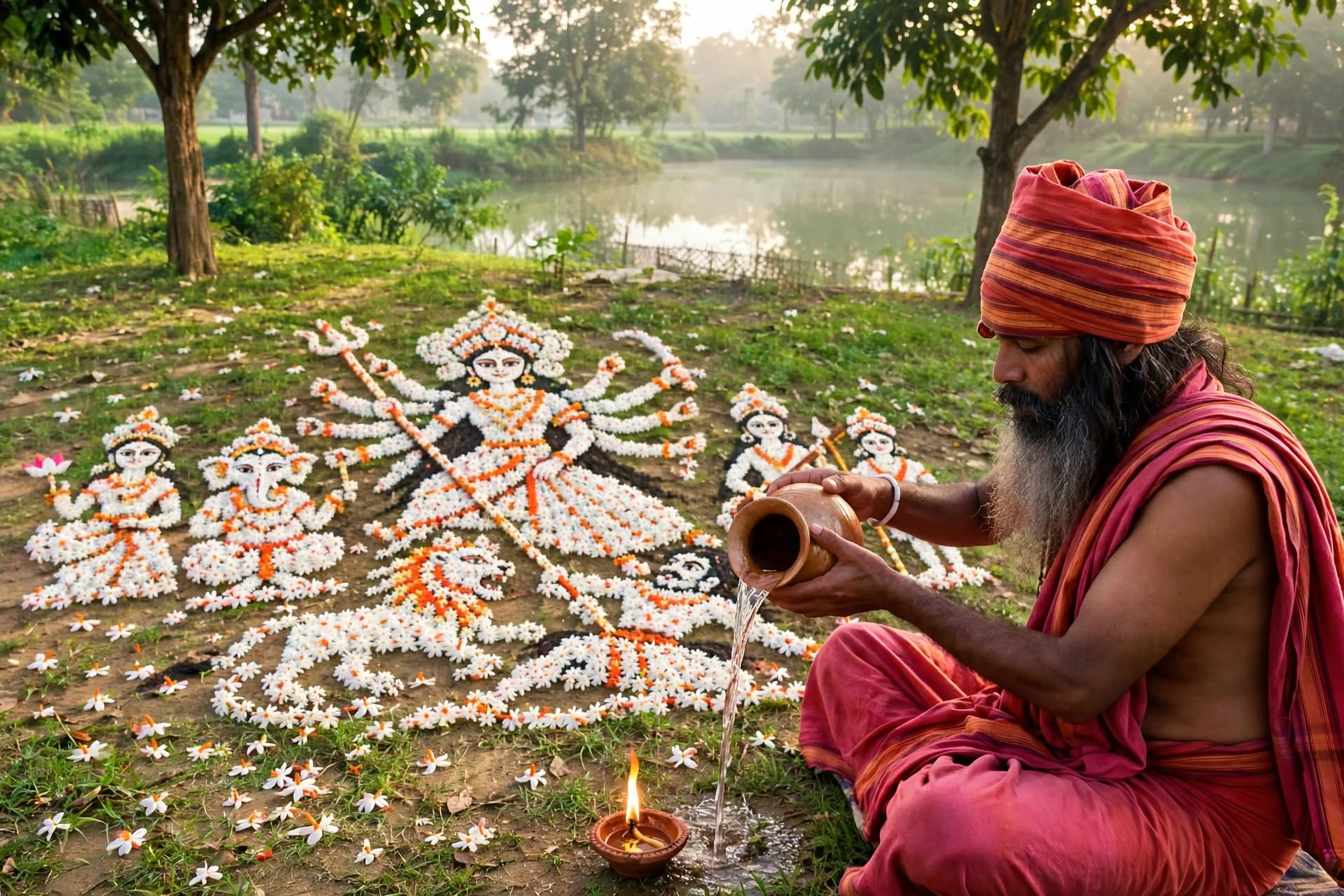 न सोना, न चांदी, न लाखों की मूर्ति—शिवली के फूलों से जमीन पर उतरा मां दुर्गा का पूरा परिवार, यही है जमीनी आस्था