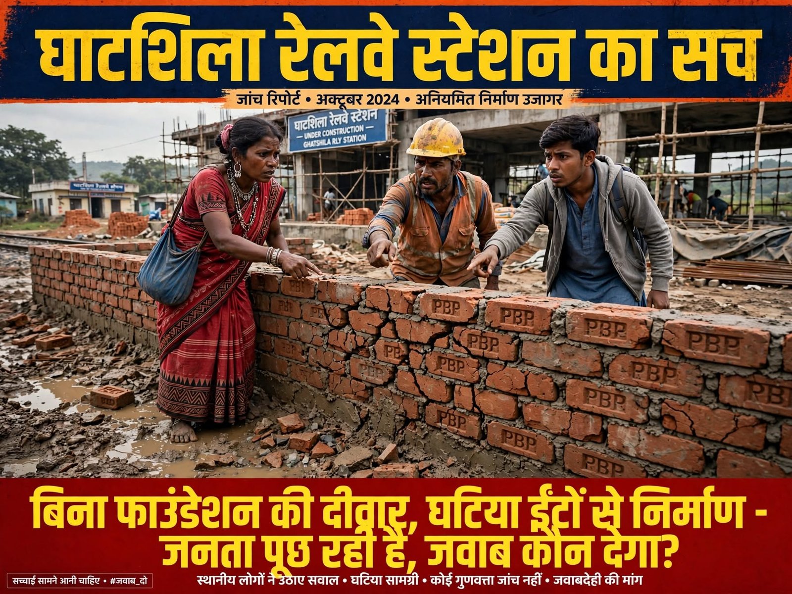 केंद्र सरकार गिरी तो दीवार भी गिर जाएगी! घाटशिला रेलवे स्टेशन के निर्माण पर मजदूरों का कटाक्ष, गुणवत्ता पर गंभीर सवाल